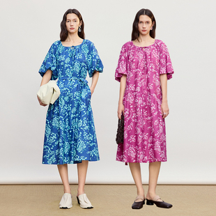 【天猫臻选】AUM噢姆2026年夏季新款泡泡袖收腰印花娃娃连衣裙女