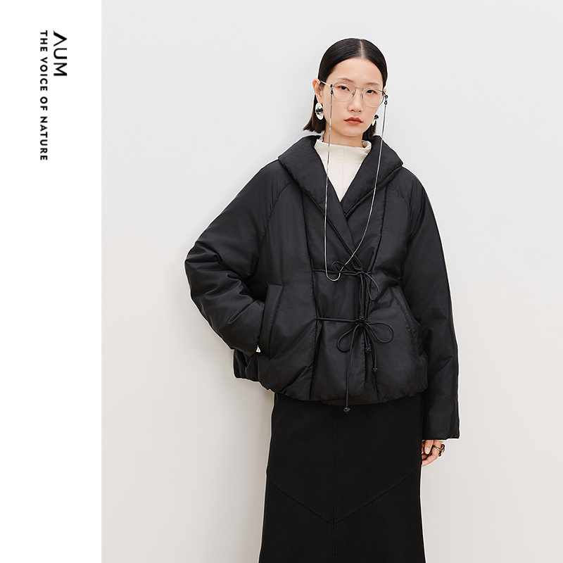 【商场同款】AUM噢姆春季黑色微光工装风鹅绒羽绒服夹克外套女款