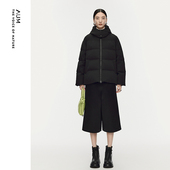 商场同款 AUM噢姆2025年冬季 新款 宽松连帽短款 鹅绒黑色羽绒服