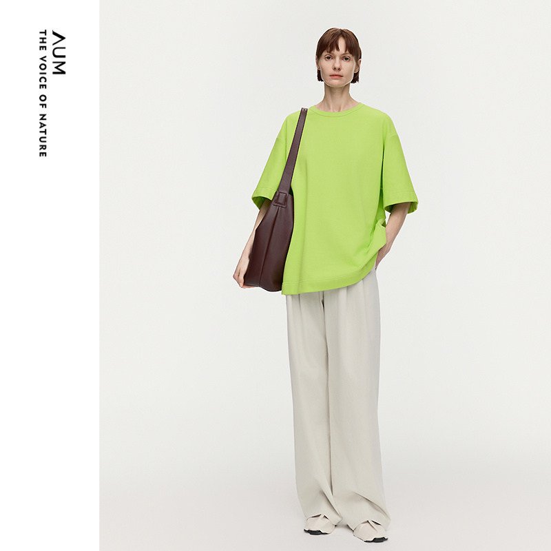 【商场同款】AUM噢姆2026年春季新款棉感圆领廓形结构T恤休闲上衣,女装/女士精品,T恤,淘宝优惠券,粉丝福利购,淘宝优惠卷