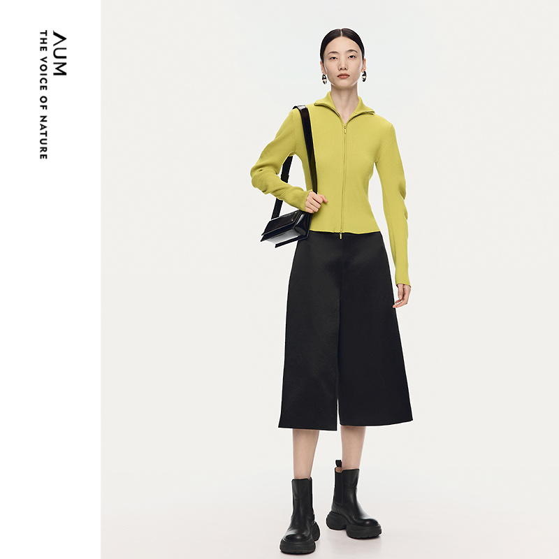 【商场同款】AUM噢姆2025年冬季新款双头拉链波浪衣袖针织外套女