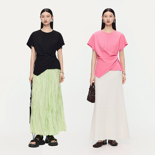 【3A级抗菌】AUM噢姆2025年夏季新款针织空气层短袖T恤黑色上衣女