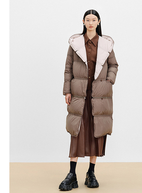【双面四穿】AUM噢姆冬季过膝盖鹅绒服休闲连帽宽松中长款羽绒服