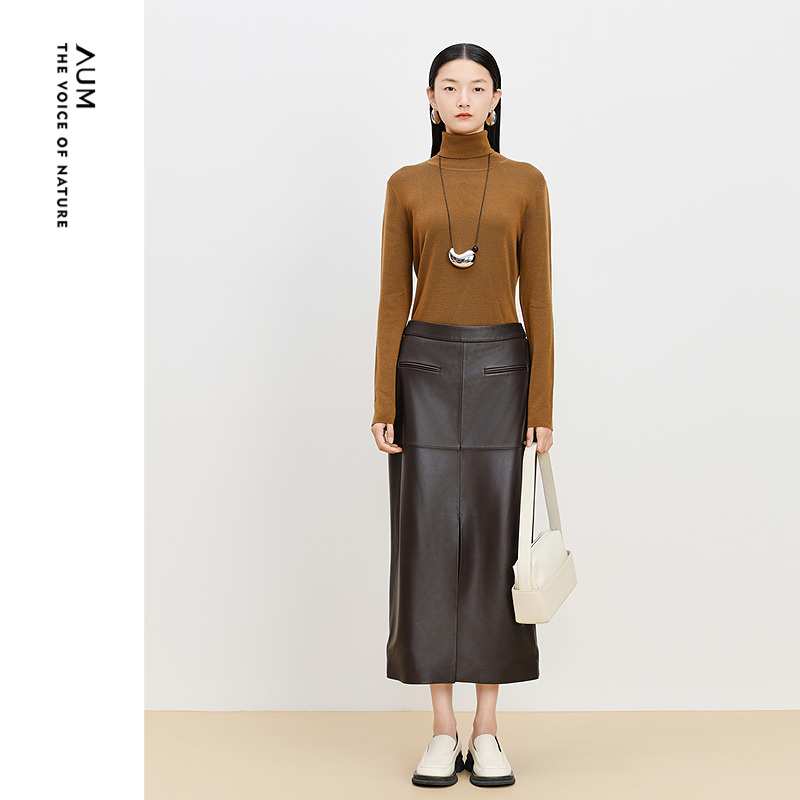 【商场同款】AUM噢姆冬季绵羊毛高领修身无缝打底针织衫上衣女款