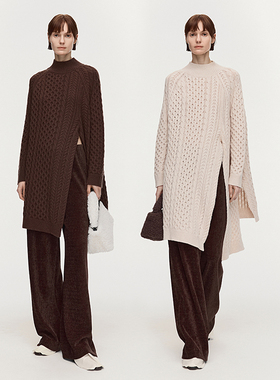 【可颂裙】AUM噢姆2025年冬季新款澳洲美利奴羊毛针织绞花连衣裙