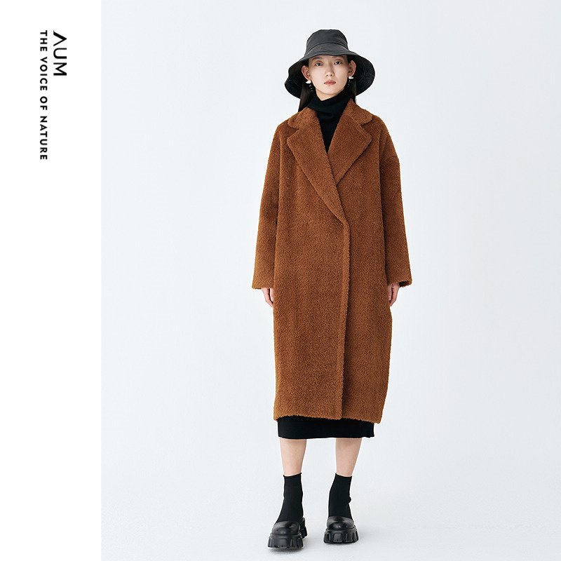 冬季新款AUM羊驼毛毛呢大衣外套