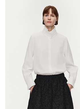 【商场同款】AUM噢姆2026年春季新款微绉肌理荷叶领白色衬衫上衣