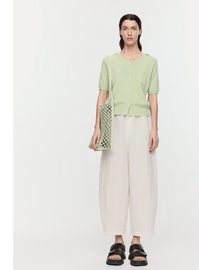 【商场同款】AUM噢姆夏季亚麻肌理感易搭配贝母白宽松休闲裤女款