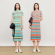 新款 AUM噢姆2026年春季 条纹半高领针织连衣裙长裙女 天猫臻选