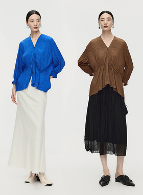 【水纹衫】AUM噢姆夏季收腰修身肌理感真丝衬衫黑色桑蚕丝上衣女