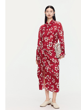 【FaFa裙】AUM噢姆2025年秋季新款桑蚕丝新中式斜襟旗袍连衣裙女