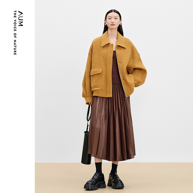 【天猫臻选】AUM噢姆冬季圈圈纱工装夹克翻领大口袋羊毛外套女款