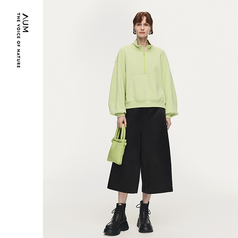 【天猫臻选】AUM噢姆2026年春季新款棉感半开拉链小立领套头上衣