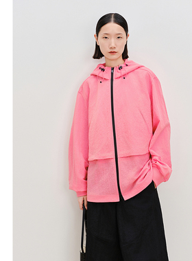 【商场同款】AUM噢姆春季撞色拉链休闲连帽设计宽松夹克外套女款