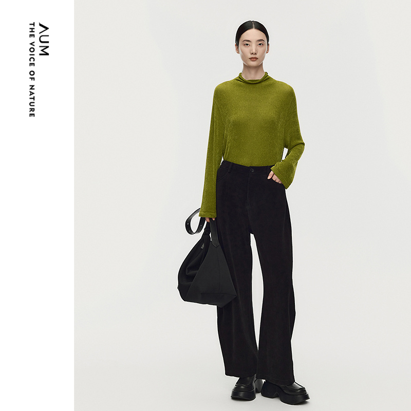 【天猫臻选】AUM噢姆2025年冬季新款柔光绒纱高领坑条休闲打底衫