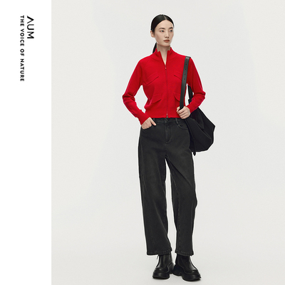 【天猫臻选】AUM噢姆2025年冬季新款复古磨毛设计茧型加绒牛仔裤