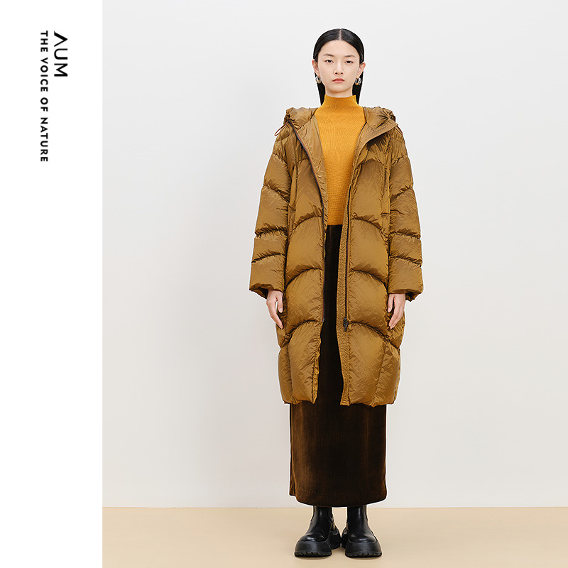 【商场同款】AUM噢姆冬季大廓型休闲连帽中长款高充绒鹅绒羽绒服