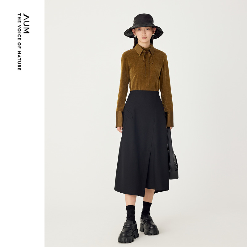 【浮光暖绒】AUM噢姆冬季假领两穿灯芯绒百搭打底衬衫修身上衣女