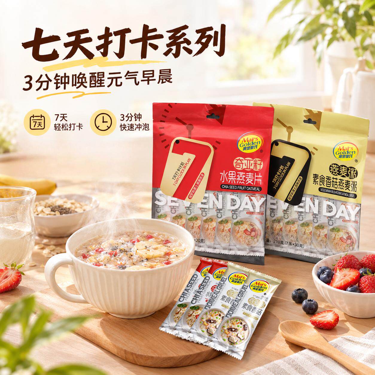 奇亚籽水果燕麦片咸味素食香菇麦片早餐冲调冲饮食品独立包装袋装