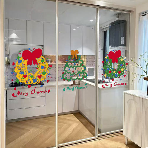 2026新年圣诞节窗花静电玻璃装饰布置窗贴门贴卡通圣诞树墙贴窗花