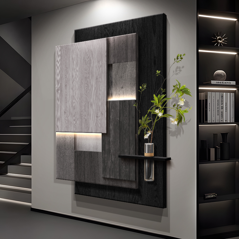 轻奢高级感玄关装饰画入户带灯正对门挂画走廊灯画过道尽头壁画