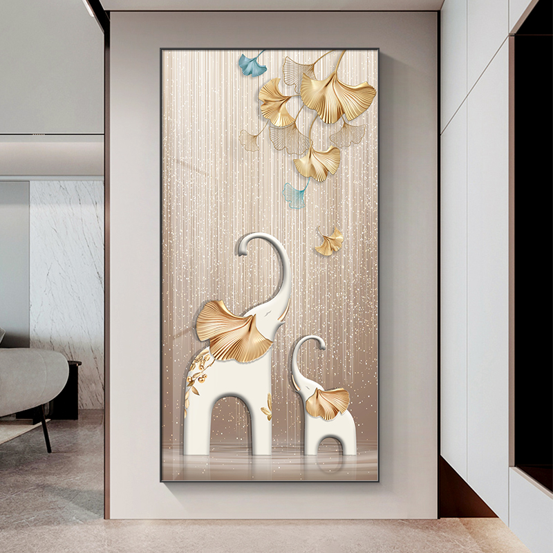 现代轻奢风玄关装饰画入户走廊过道led灯挂画高级感客厅大象壁画