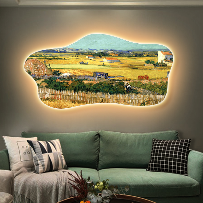 梵高名画客厅装饰画横版led氛围发光灯卧室床头壁画创意餐厅挂画