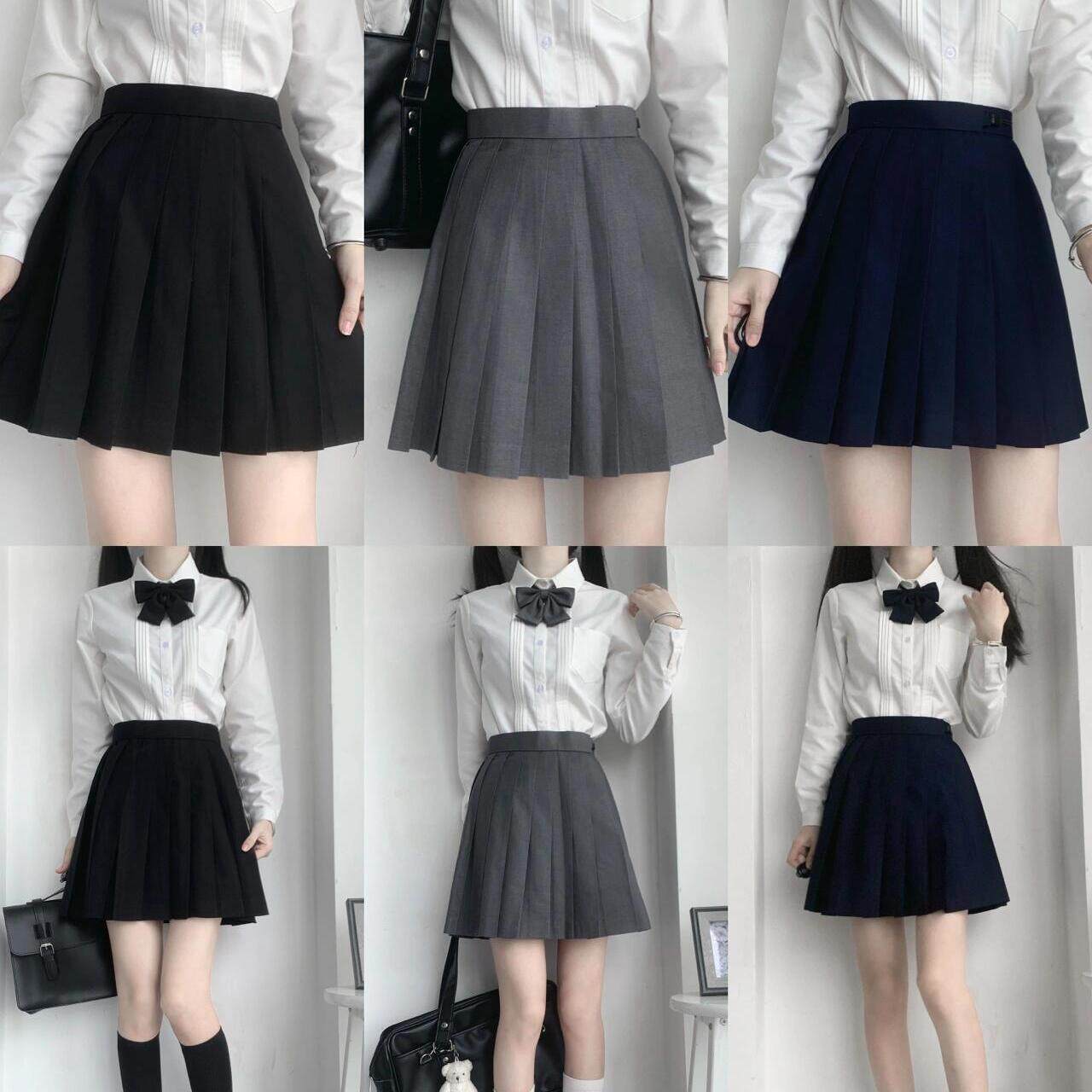 日系不良jk制服长裙正统学生百褶裙纯色JK裙半身裙调节扣定位线