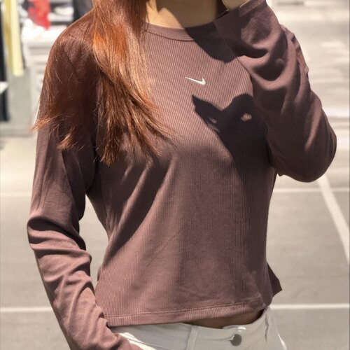 NIKE耐克女子紧身长袖罗纹上衣刺绣小勾修身针织衫IF0237-502-133
