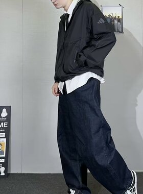 adidas CITYLIGHTWEIGHT 连帽休闲运动时尚夹克 男款 黑色JZ8401