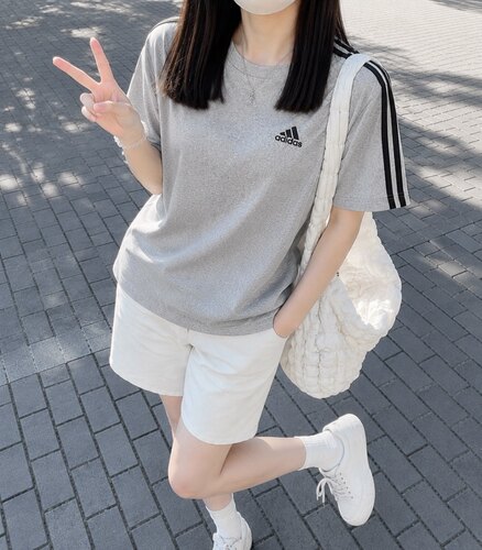阿迪达斯男女运动短袖夏季速干透气半袖三条纹灰色T恤GL3735