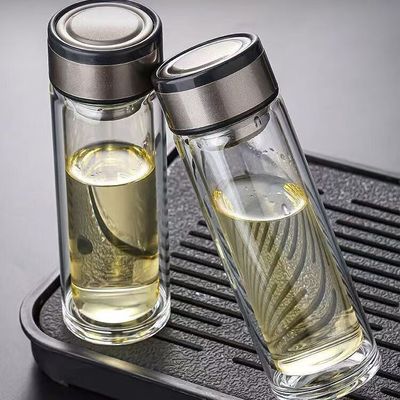 双层玻璃水杯车载杯子隔热保温杯子茶水分离泡茶杯男士喝水杯