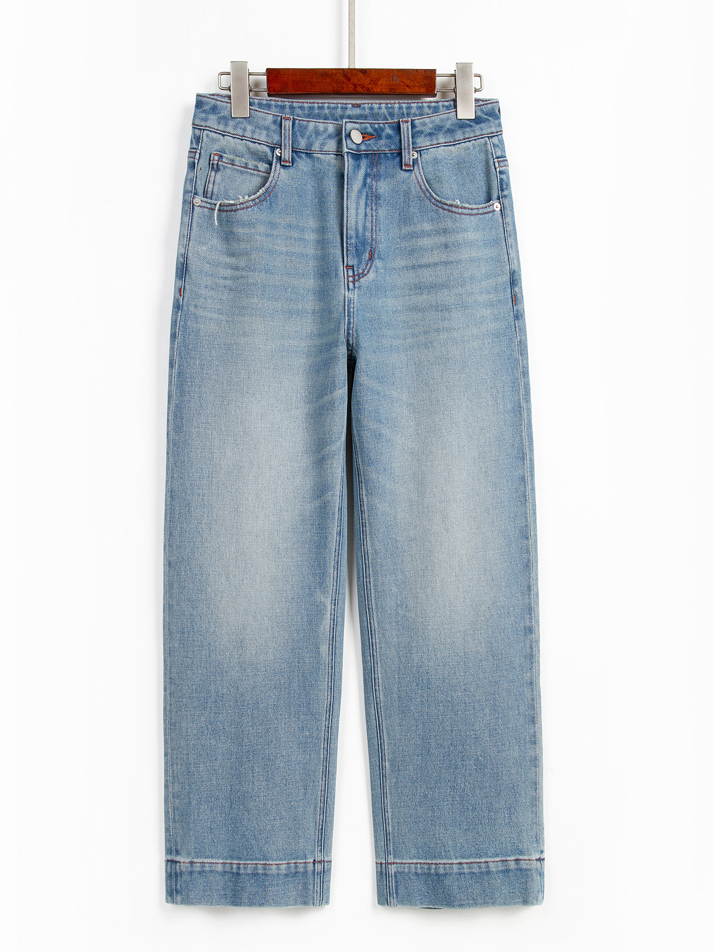 浅色窄版直筒牛仔裤女小个子2025秋季新款宽松显瘦弹力九分休闲裤