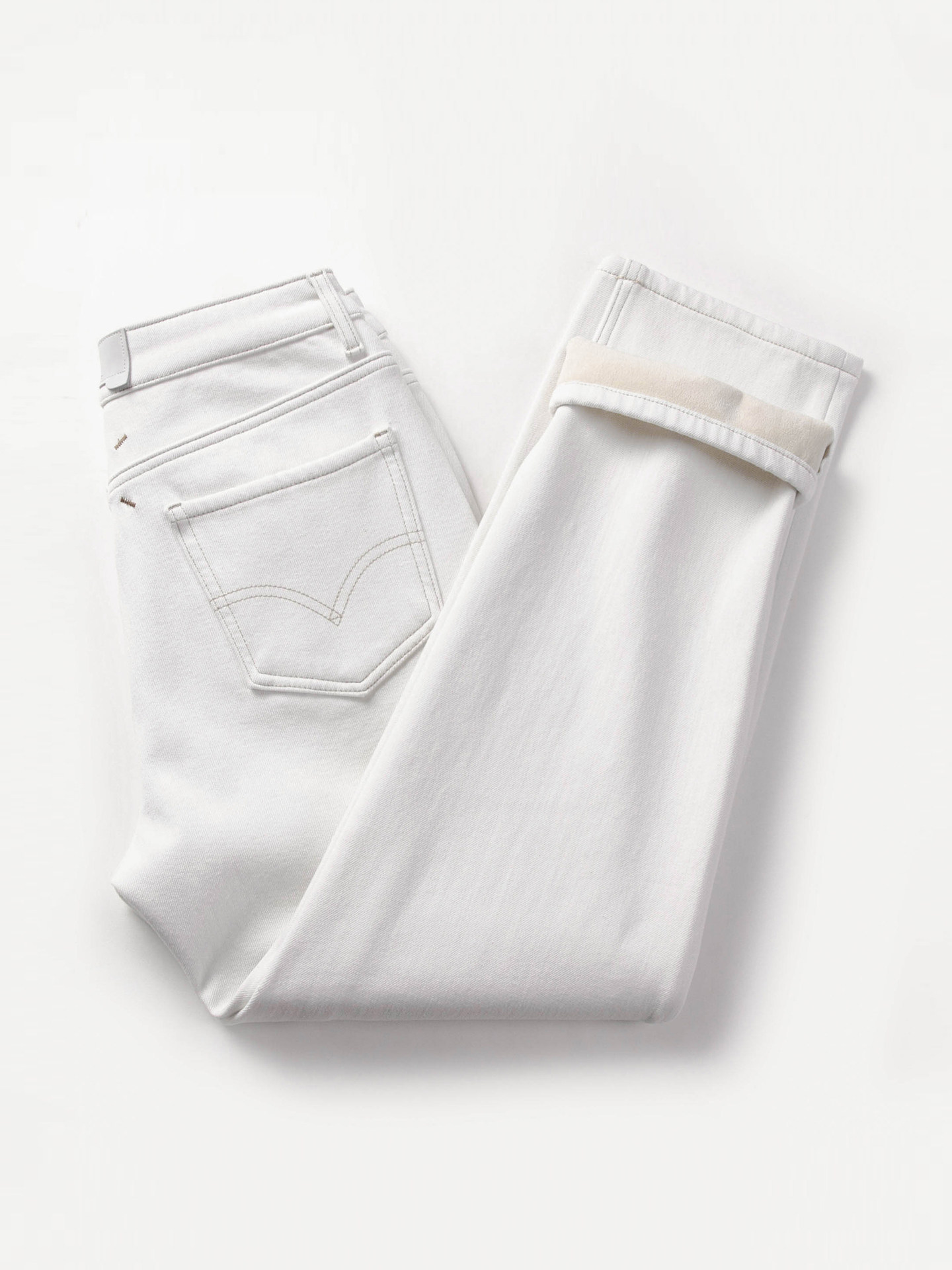 白色加绒直筒牛仔裤女小个子2025冬季新款显瘦弹力加厚保暖烟管裤