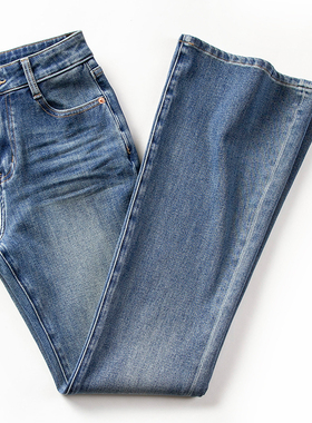 浅蓝色微喇牛仔裤女2025春秋新款气质高级感显瘦弹力修身喇叭长裤