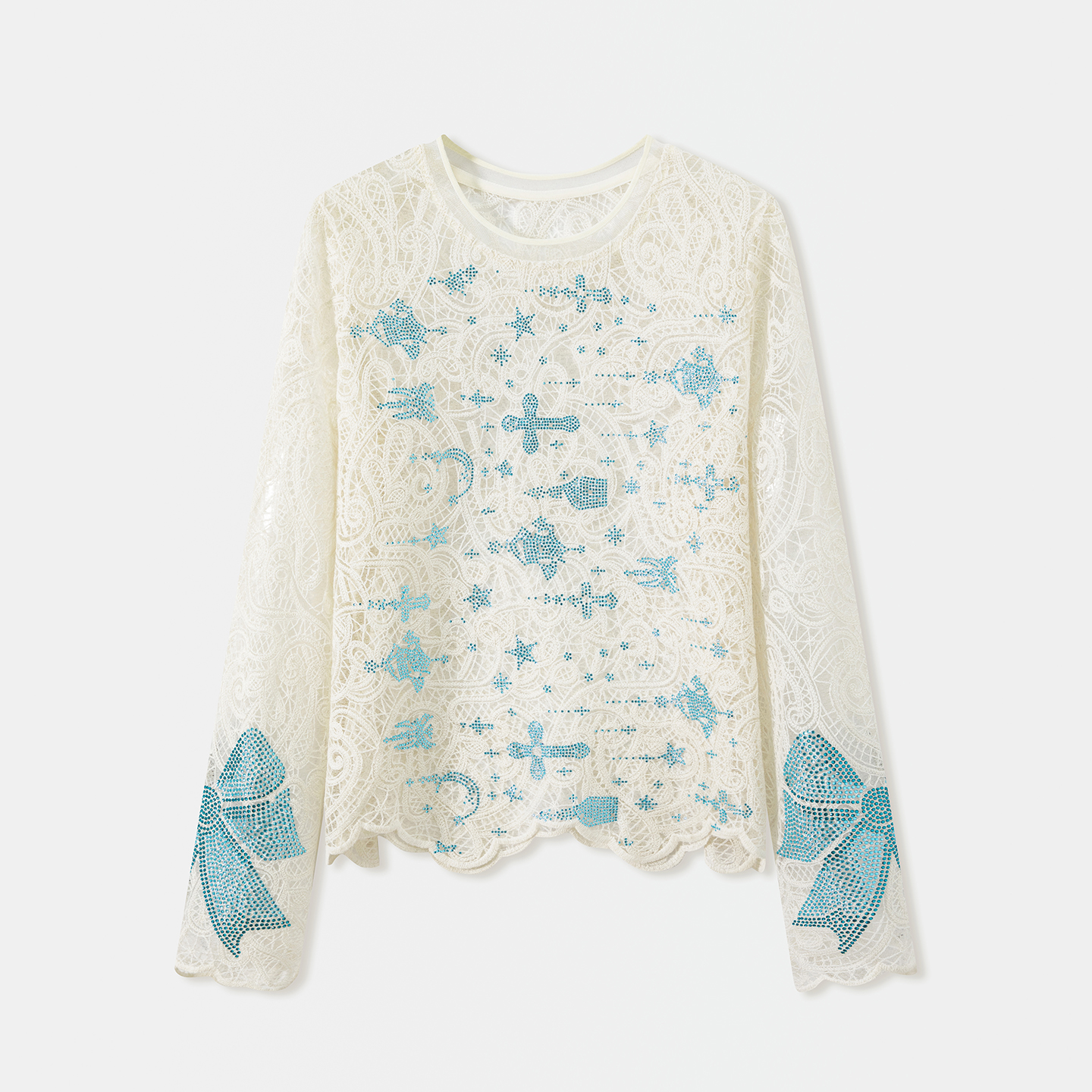 烫钻蕾丝衫女长袖内搭打底衫上衣