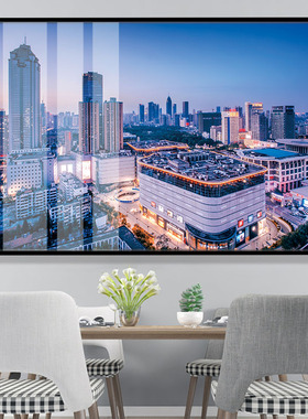 傍晚武汉国际广场风景装饰画餐厅饭馆包间过道单幅黑色外框晶瓷画