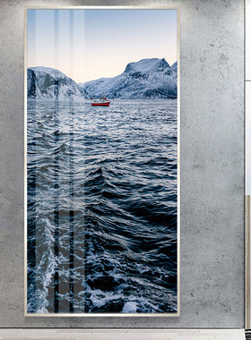 蓝色湖水冰川唯美风景装饰画精装修小区房玄关挂画长幅竖版晶瓷画