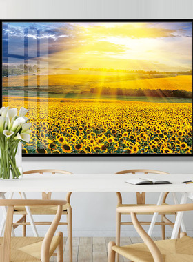 浪漫温暖太阳光金黄色向日葵花海风景装饰画心理咨询室挂画晶瓷画