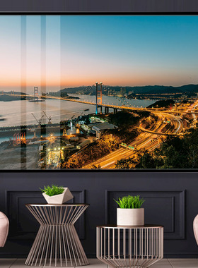 香港青马大桥风景装饰画外贸公司会客室挂画休闲西餐厅酒吧晶瓷画