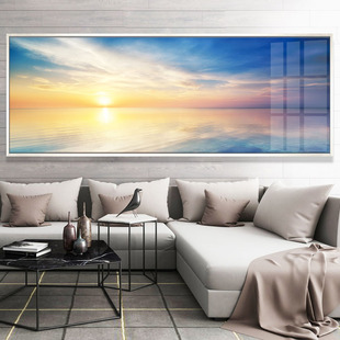 宁静大海上日出装饰画唯美风景长幅晶瓷画商品房客厅沙发横向挂画