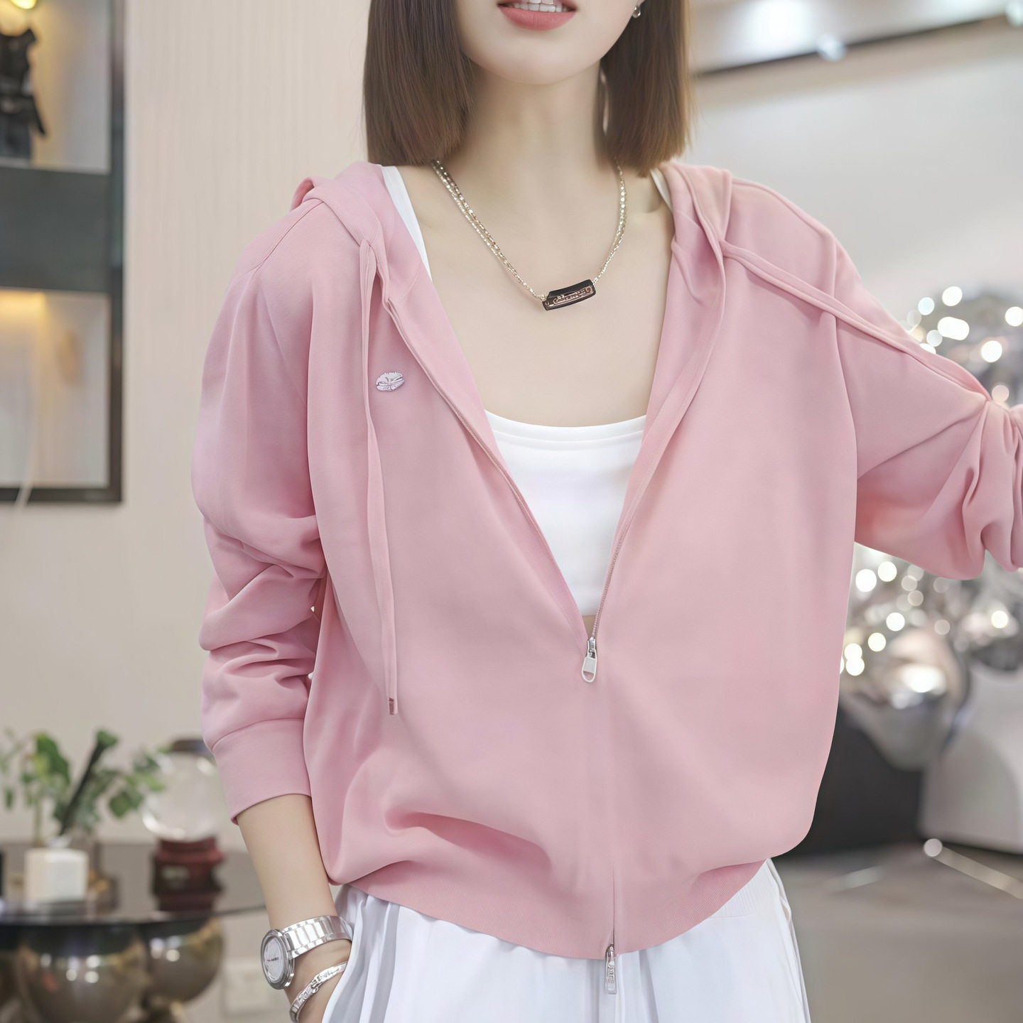 夏季薄款冰丝防晒针织衫女2026新款短款连帽拉链针织开衫外套上衣