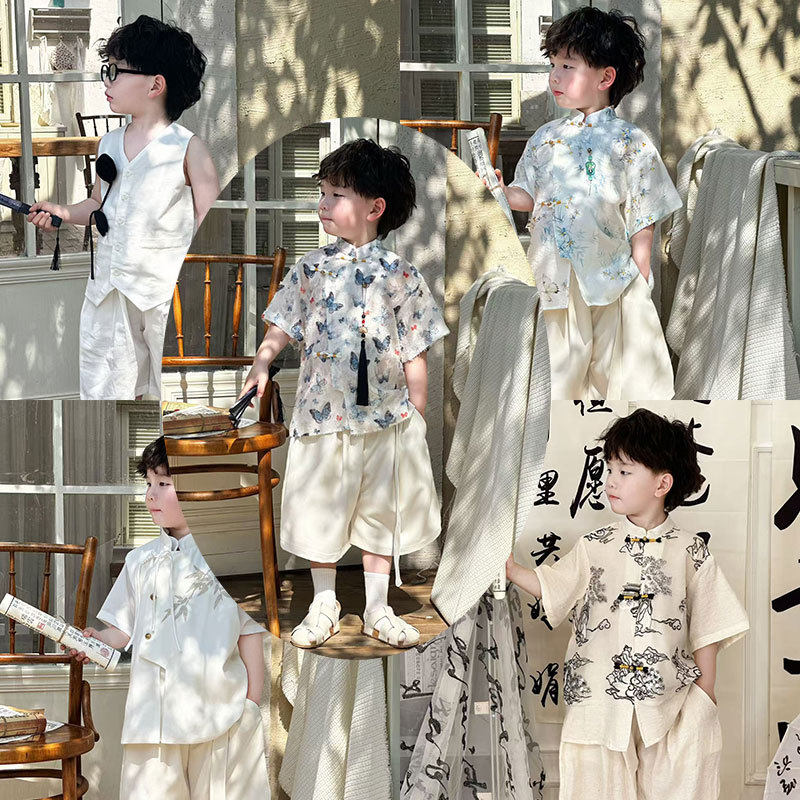 男童夏季短袖衬衫韩版宽松宝宝时髦格子短裤休闲童装一件代发潮范
