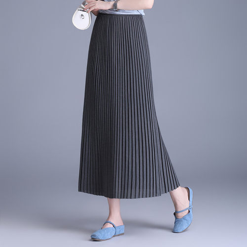 通勤百褶裙女长款A字垂坠感显瘦