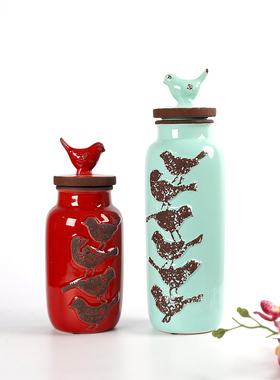 外贸做旧冰裂小鸟储物罐子花瓶糖果罐饼干罐摆件装饰品客厅