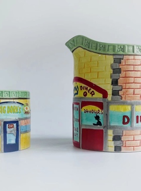 外贸手绘汉堡陶瓷冷水凉水壶人物马克杯装饰摆件浇花壶个性客厅