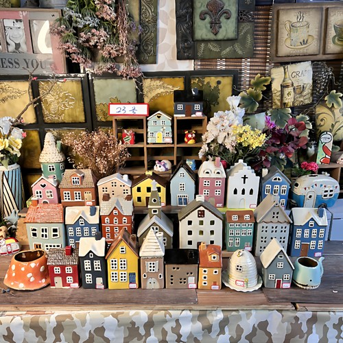 外贸茶灯做旧陶瓷质感房子烛台仓鼠金丝熊房子窝摆件装饰品造景23