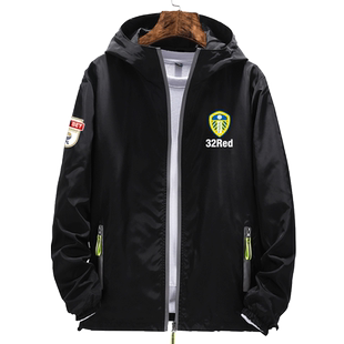 利兹联队服外套薄款男女足球迷服运动休闲连帽夹克球衣服拉链帽衫