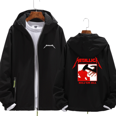 金属乐队周边开衫带帽拉链夹克