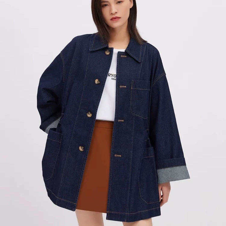 阿玛施宽松牛仔外套大码中长款